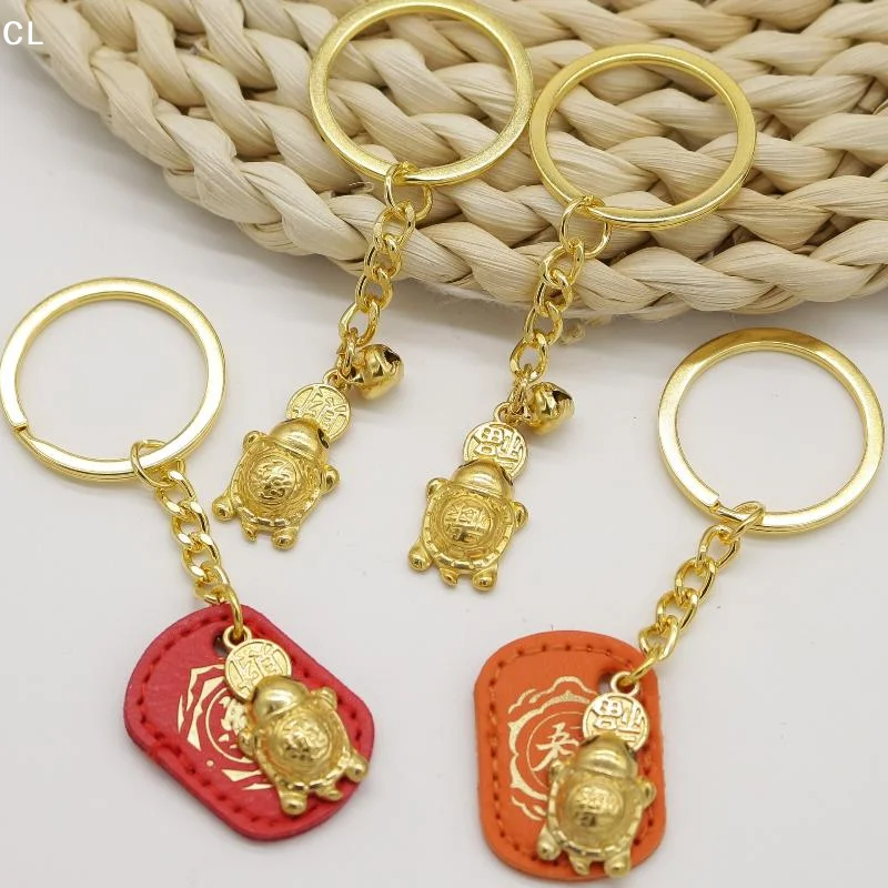 AttireTroveGolden Lucky Turtle Keychain With Small Bell And PU Leather Tag Good Luck Gift For Friends Family