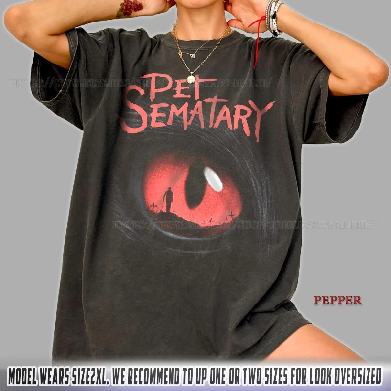 Pet Sematary Shirt, Stephen King Horror-T-Shirt, Vintage-Horrorfilm-T-Shirt, Gruseliges Katzenauge-Grafik-T-Shirt, Halloween-Horror-Fan-Geschenk – Detail 3