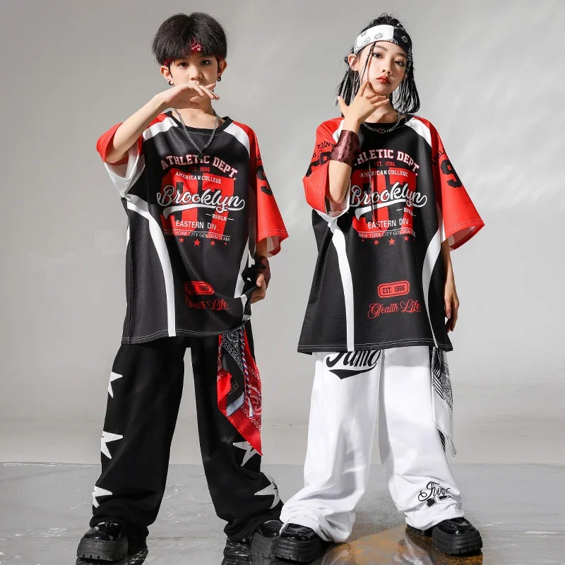 Hip hop meninos legal camiseta cáago calças conjuntos de roupas meninas dança rua corredores crianças trajes jazz crianças streetwear outfits