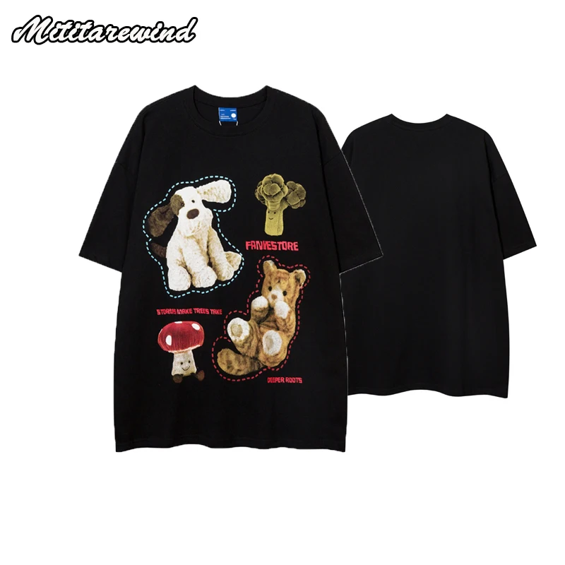 Men's And Women's Artistic T-shirts Doll Print Short Sleeve Retro Loose Fitting Student Pullover Ins Half Sleeved Teenagers