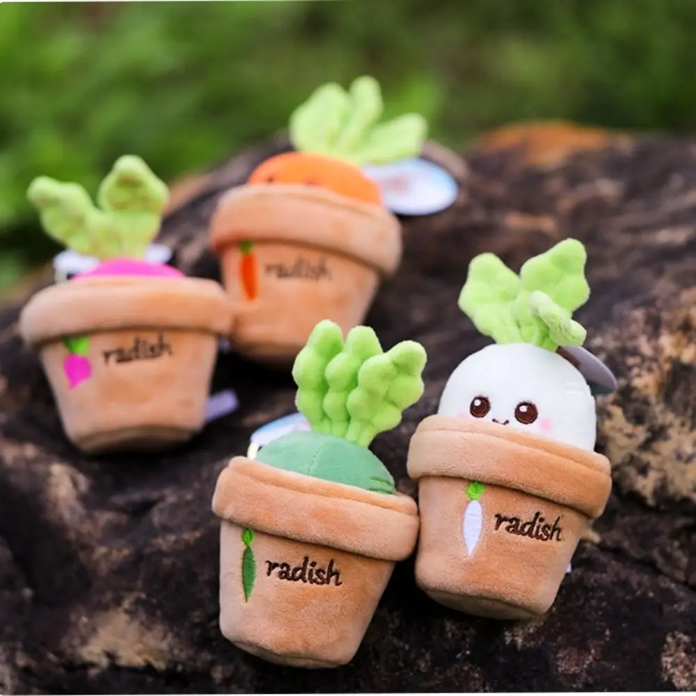 Creative Grass Potted Carrot Doll Keychain Vegetables Bag Charm Radish Plush Pendant Cartoon 10cm Carrot Plush Doll Send Friends