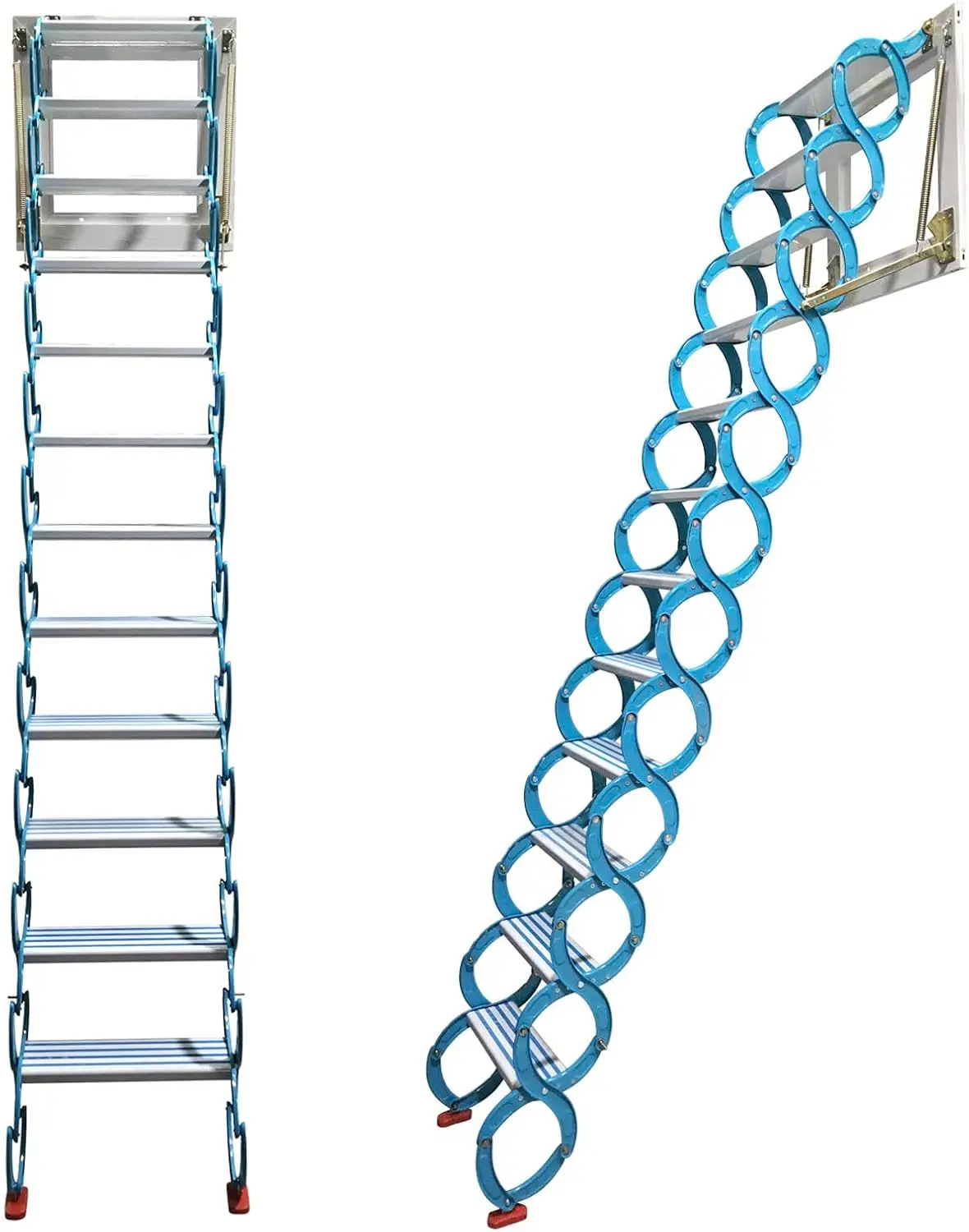 Intsupermai Attic Ladder Loft Stairs Attic Stairs Pull Down 14 Steps Wall Mounted Folding Stairs With Scissor Structure