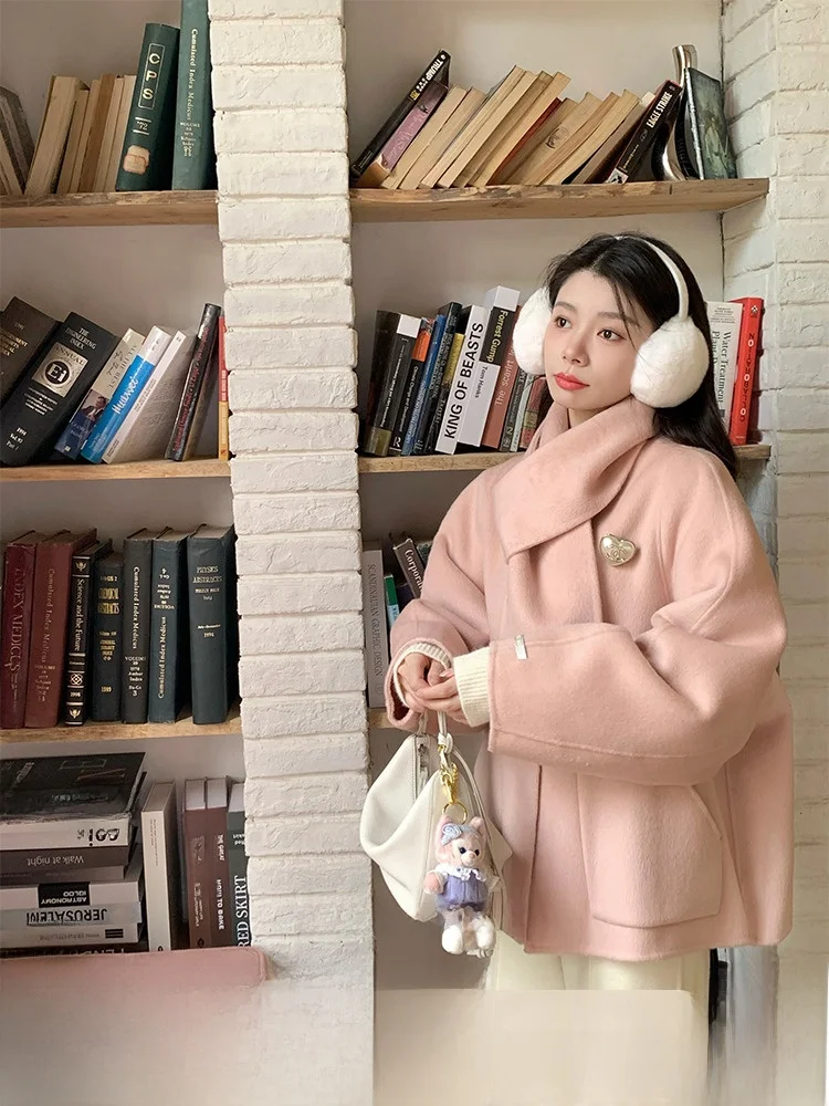 

Двусторонний шерстяной шарф без дефектов, высококачественное пальто из твида с ворсом под медведя, женское, длинное, толстое