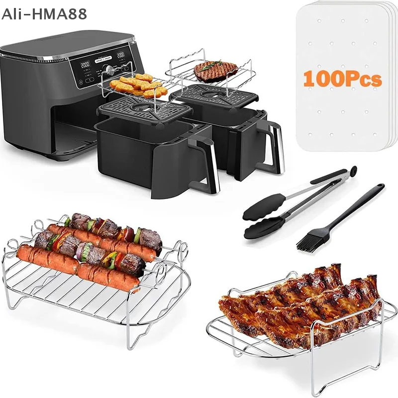 

Stainless Steel Double-layer 4-pin Grill, Steam Rack, Pot Accessories, Multi-functional Air Fryer Accessories