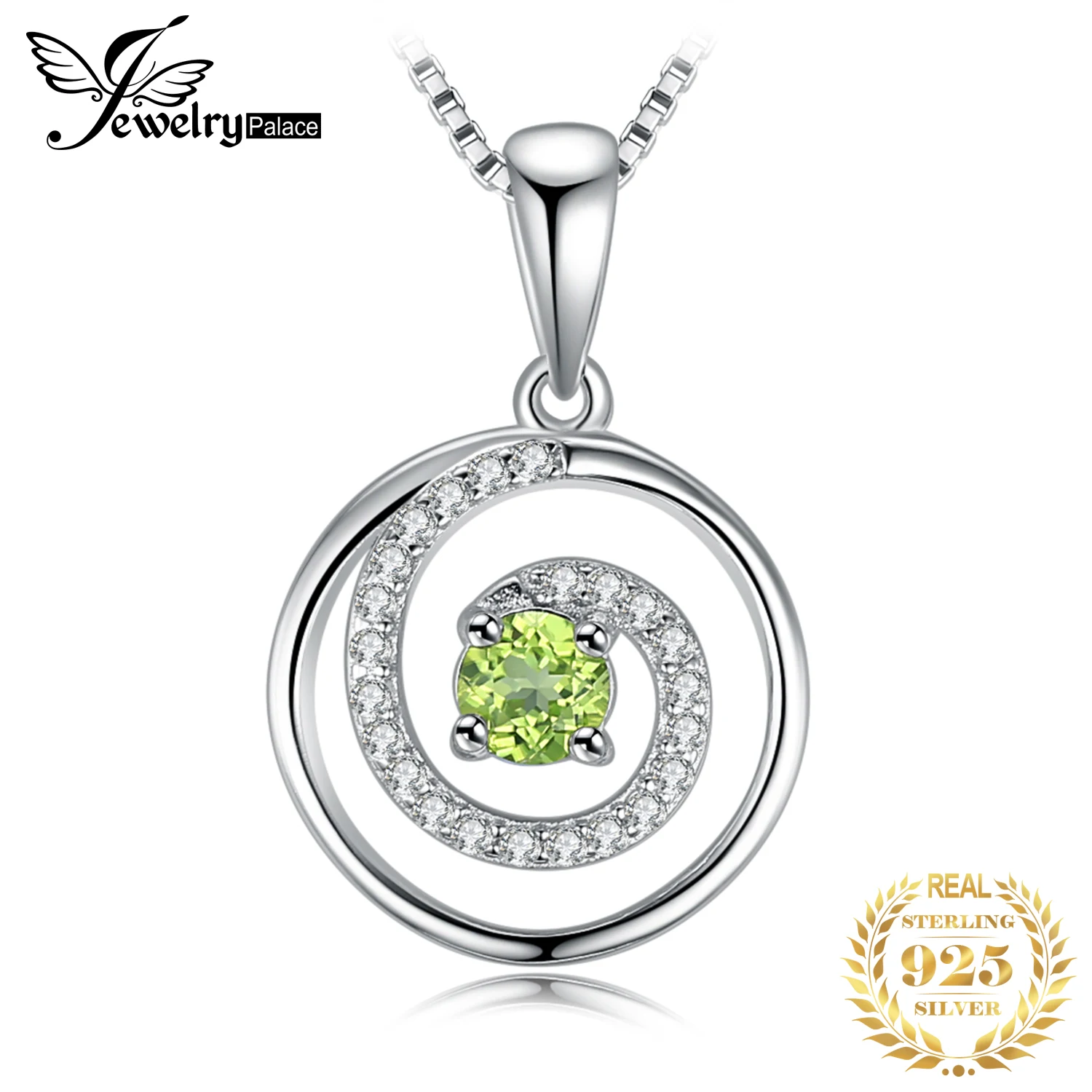 JewelryPalace Circle Round Natural Peridot 925 Sterling Silver Pendant Necklace for Women Fashion Gemstone Choker Without Chain