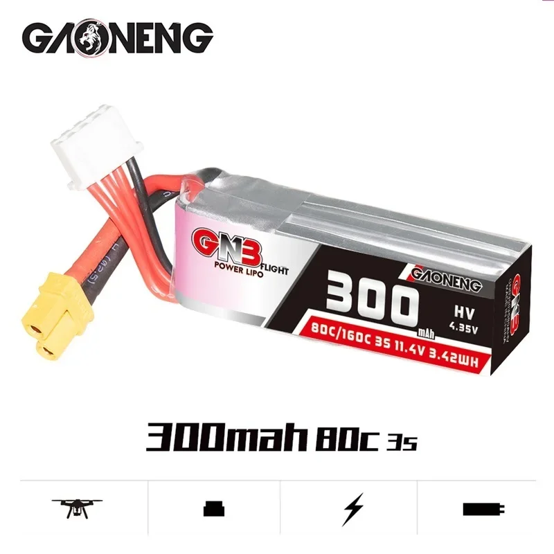 GNB 3S 11.4V 300mah 80C/160C Lipo Battery For BETAFPV Beta75X 3S Beta65X 2S Whoop Drones Parts With XT30 Plug 11.4V Battery