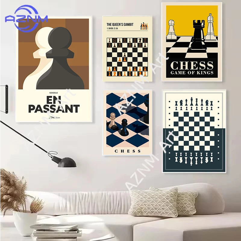 Vintage International Chess Canvas Poster Game Wall Art Picture for Living Room Bedroom Playroom Bar Club Modern Home Decor Gift