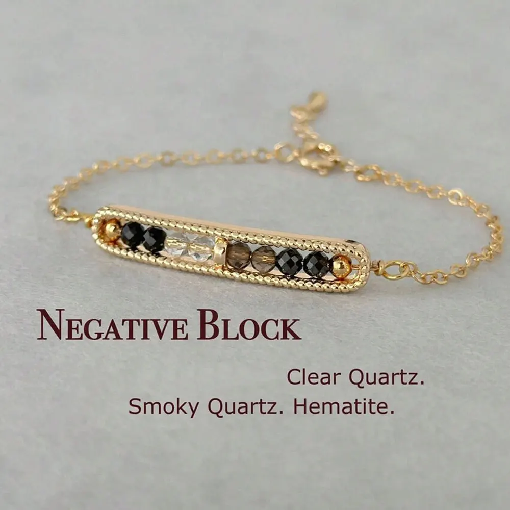 Delicate Negative Energy Purification Bracelet, 3mm Crystal, Black Tourmaline, Clear Quartz, Smoky Quartz, Hematite