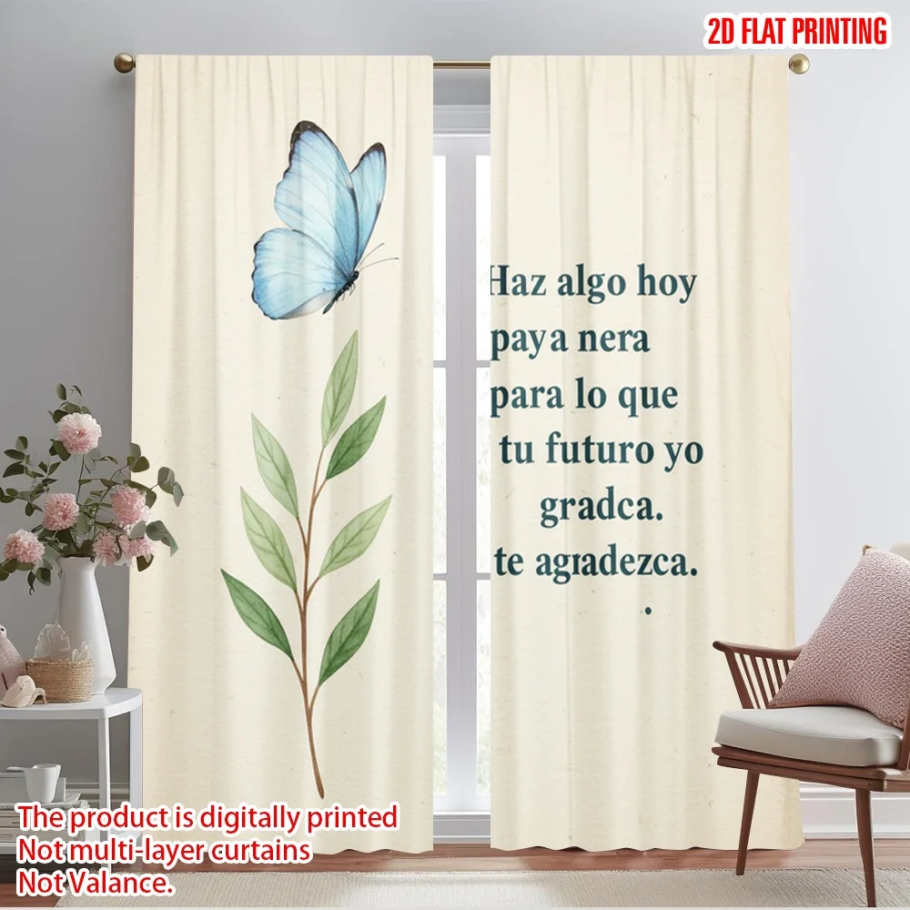 

2pcs 2D flat printing Curtains Do something today butterfly branch 100% Polyester Without Electricity 0 Use for General Festive