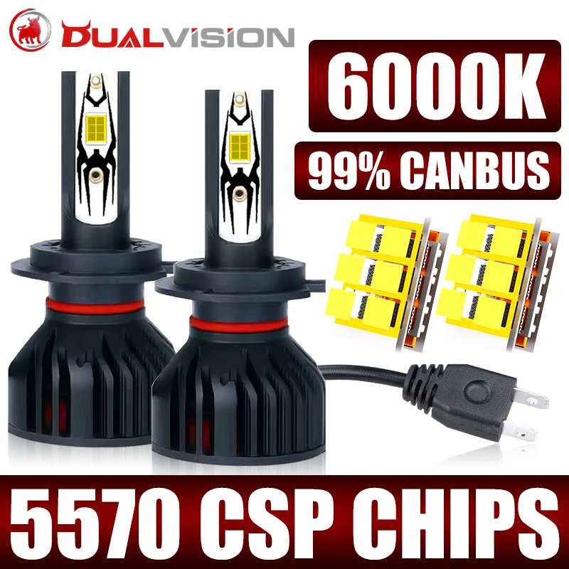 Dualvision 2PCS Car Light H7 H4 H1 9006 HB4 H11 9005 HB3 9012 HIR2 H8 H9 Super Bright LED Headlamp High Low Beam Fog Light 6000K