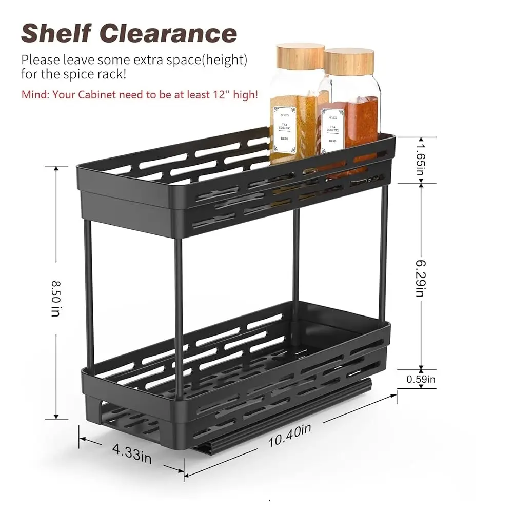 2 Packs Pull Out Spice Ra Organizer For Cabinet, Slide Out Spice Racks Organizer, Easy To Install Spice Cabinet Organizers,