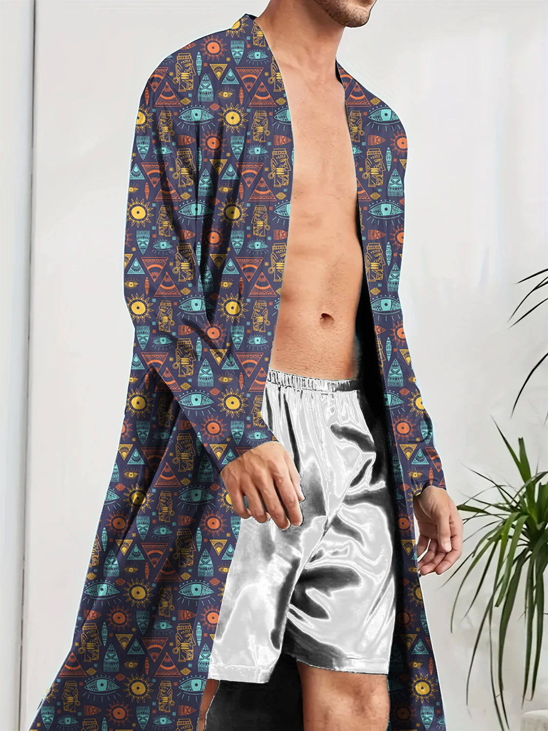 Spring and Autumn Men's Digital Printed Fun Sleeping Robe, Trendy Home Quick Drying Leisure and Entertainment Shower Robe.
