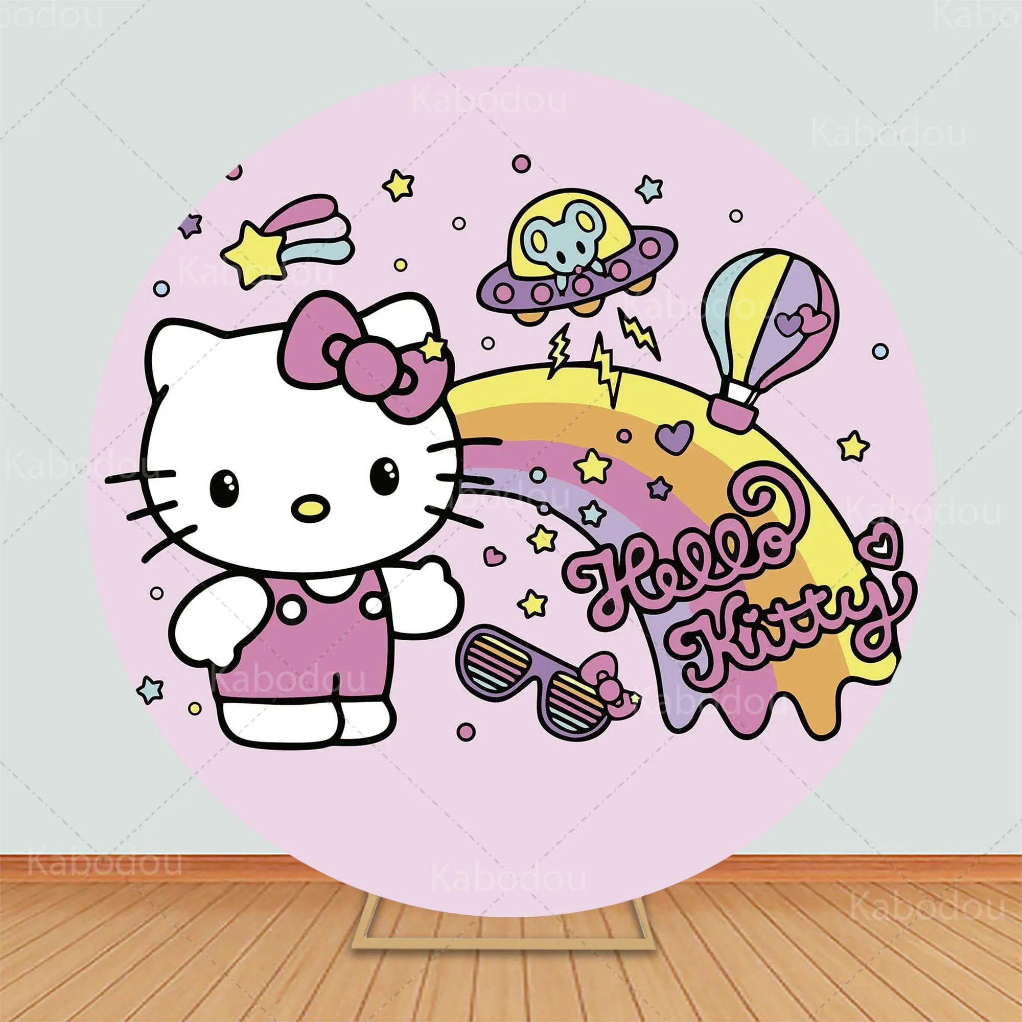 Hello Kittys Round Pink Backdrop Girls Birthday Party Decoration Photography Background Baby Shower Cylinder Cover Studio Props