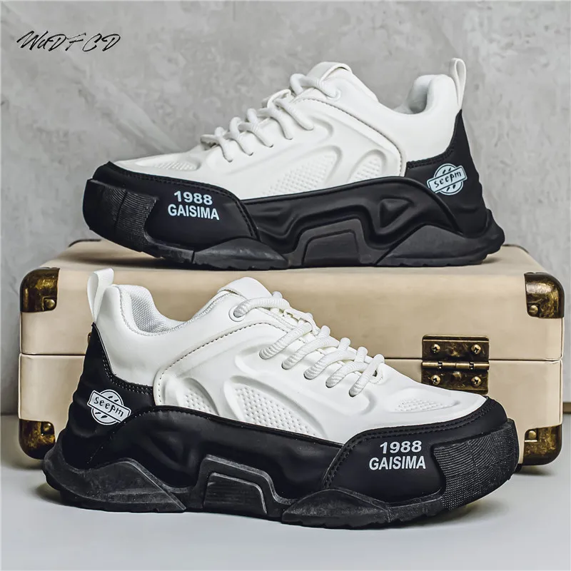 

Chunky Sneaker Plus Size 45 46 Men Designer Sport Shoes Fashion Casual Microfiber Leather Increased Internal Flat Platform Shoes