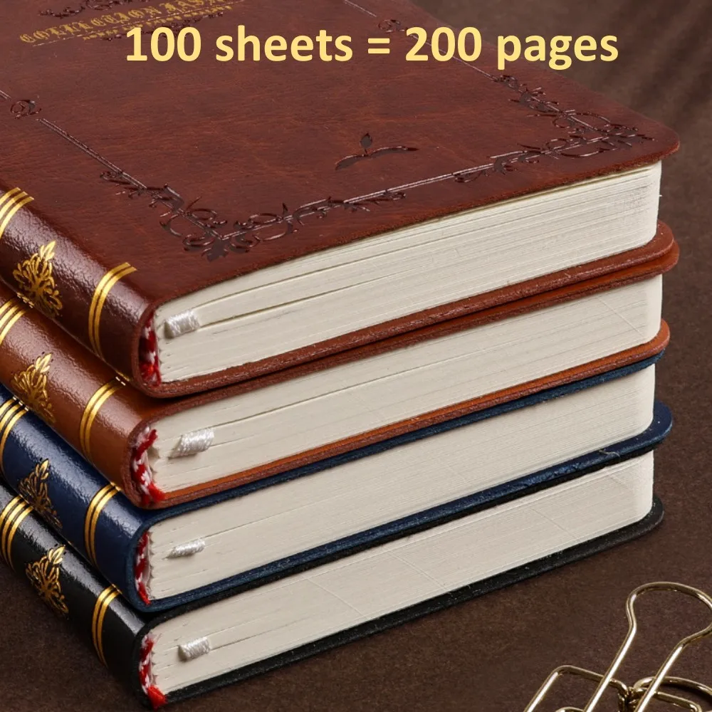 دفتر جلد صناعي صلب ، مطبوع عليه ذهب ساخن عتيق ، جيب محمول مدمج ، مذكرات ، مفكرة ، مستلزمات مدرسية ، A6 ، A7