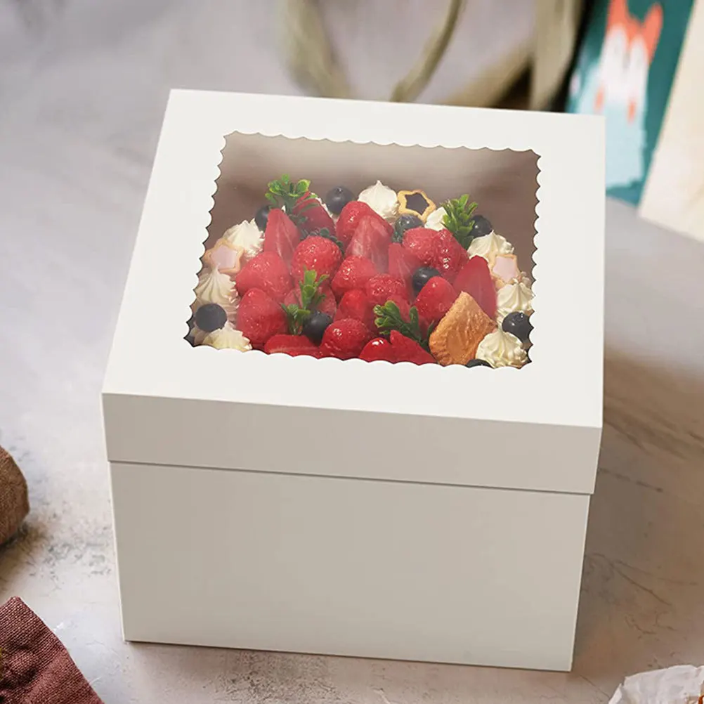 

4Pcs Cake Box Paper Baking Packing Birthday Delicate Design Clear Window Multiuse for Outdoor Camping Cake Box