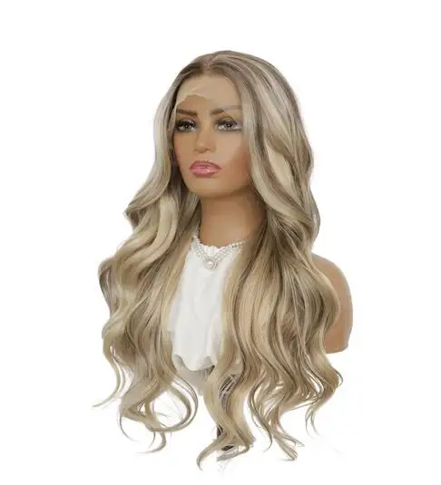 

Highlight Blonde 13x4 Lace Front Wigs Glueless Long Wavy Brown Mixed Honey Blonde Synthetic Lace Front Wig for Women