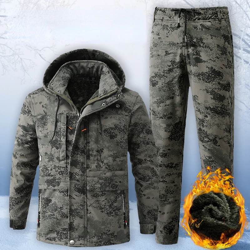 Outdoor Men\'s Warm Set Plush Insulation Multiple Pockets Cold-proof Loose Large Casual Sets Comfortable Hiking Suit Naturehike