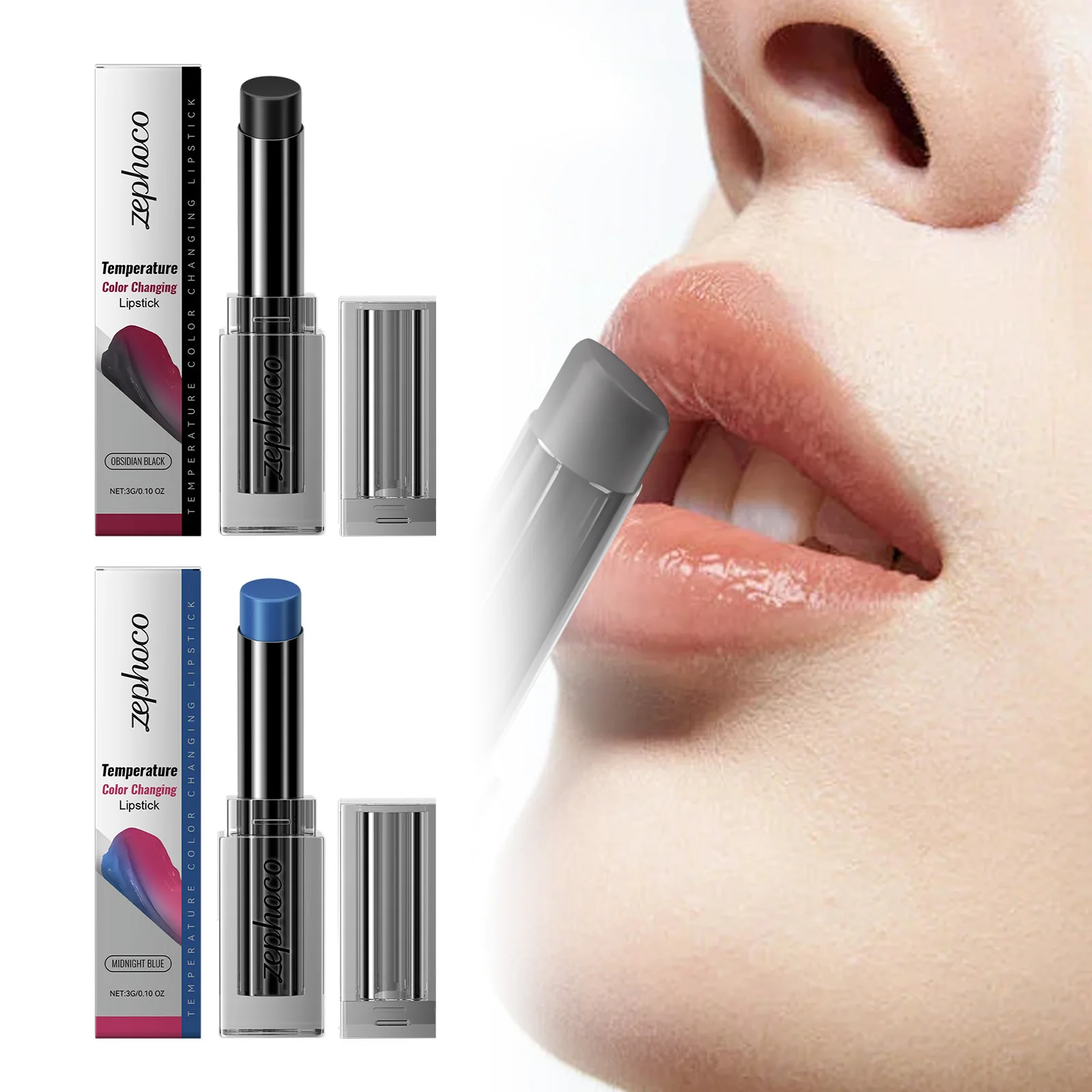 Midnight Blue Obsidian Color-Changing Lipstick, gently moisturizing, reduces lip lines, and cares for soft, tender lips