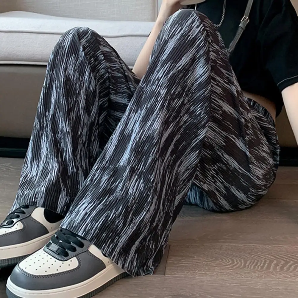 

Women Pants Tie-dye Print Wide Leg Trousers for Women High Waist Elastic Casual Pants Streetwear Ice Silk Long Trousers