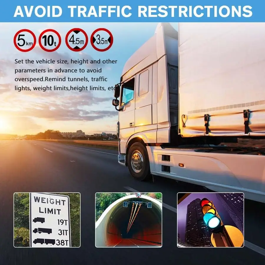 ملاح لشاحنة السيارة 7 بوصة تعمل باللمس، خرائط 2025 أمريكا الشمالية تحديثات مجانية مدى الحياة، التوجيه الصوتي TurnbyTurn، سرعة أمبير R