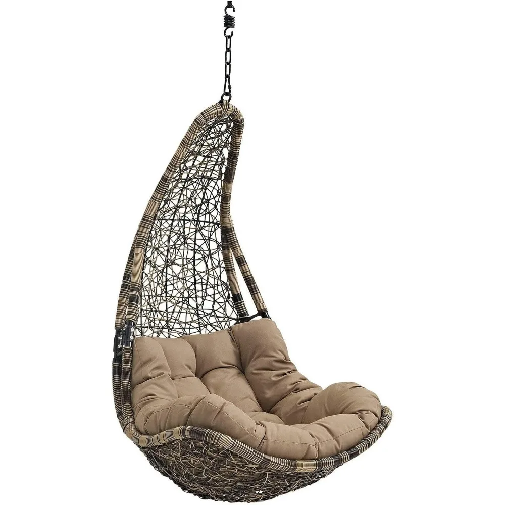 Abate Wicker Rattan Outdoor Patio Porch Lounge Swing Chair Set with Stand in Black Mocha