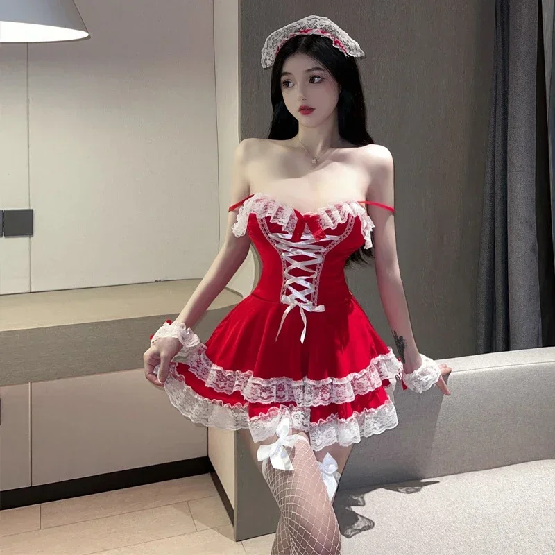 

Women Sexy Costumes Cosplay Lingerie Suspender Christmas Party Club Dress Sexy Lingerie Maid Suit Uniform Nightgown