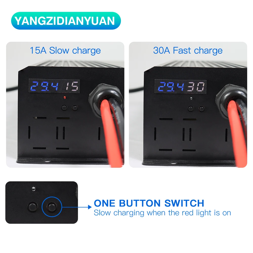 Ładowarka akumulatorów 29.4V 30A z ekranem wyświetlacza szybki i wolny przełącznik ładowania ładowarka akumulatorów litowych z wentylatorami elektrycznymi