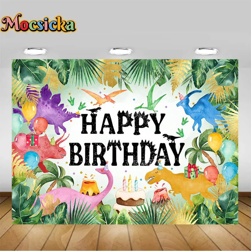 Fondo fotográfico de dinosaurio sable con dientes de dragón para niños, telón de feliz cumpleaños, jungla, accesorios de fotomatón, fiesta de cumpleaños
