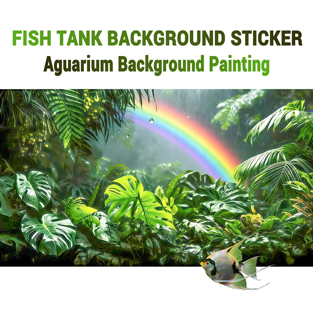 Regenwald-Regenbogen, Aquarium-Hintergrundbild, Aquarium-Malerei-Aufkleber, selbstklebend, Landschaftsdekorationen