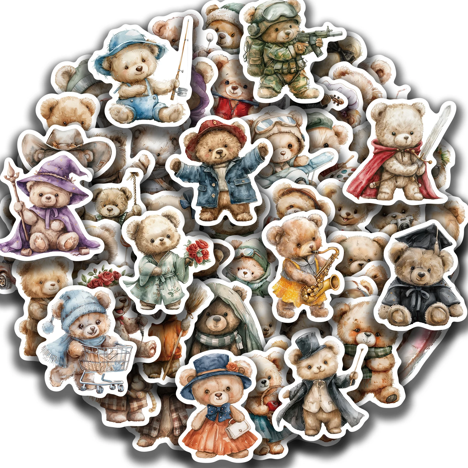 

55Pcs Cute Teddy Bear Stickers Decoration for Laptop Cup Phone Case Helmet Luggage Cartoon Creative DIY Waterproof Vinyl Sticker