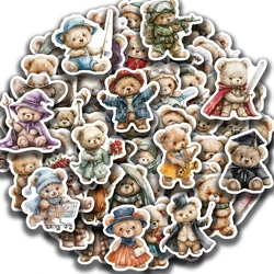 55Pcs Cute Teddy Bear Stickers Decoration for Laptop Cup Phone Case Helmet Luggage Cartoon Creative DIY Waterproof Vinyl Sticker