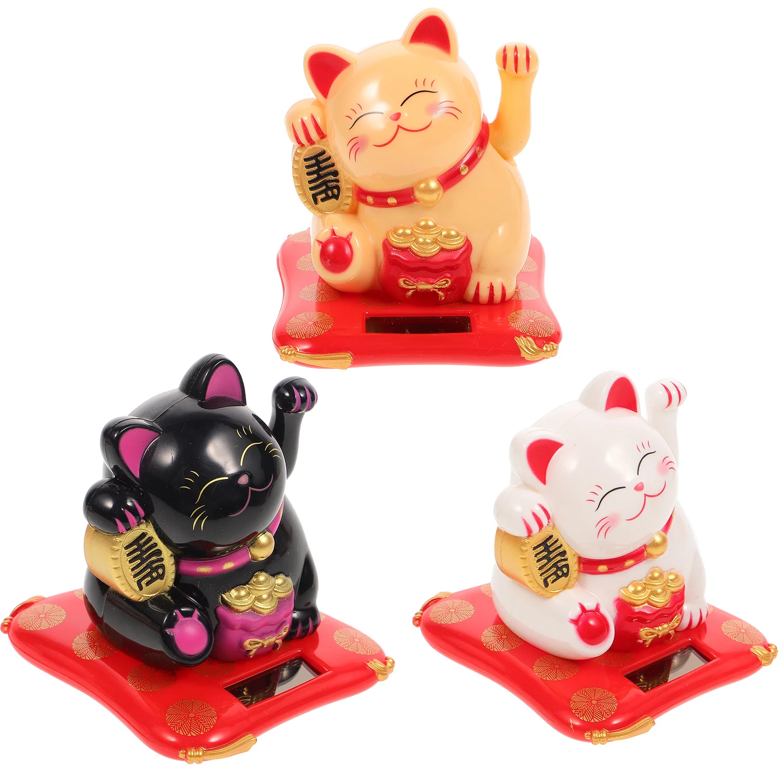 

3Pcs Solar Powered Waving Cat Ornaments Cute Maneki Neko Lucky Decor for Home Office Car