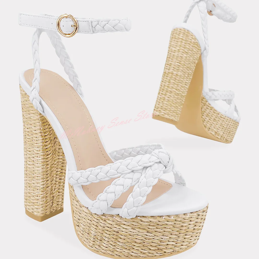 Weave Buckles Straps Sandals Open Toe Platform Chunky High Heels Sandals Summer Party Designer Women Shoes Big Size Customized