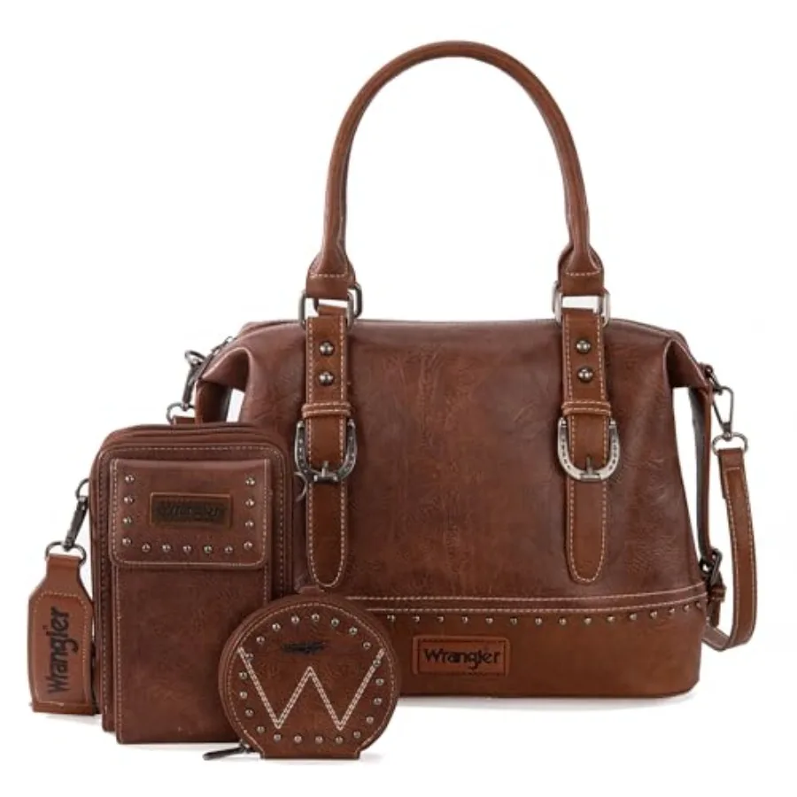 

Wrangler 3Pcs Doctor Bag Sets for Women Top-handle Satchel Bag with Cell Phone Handbag and Coin Purse