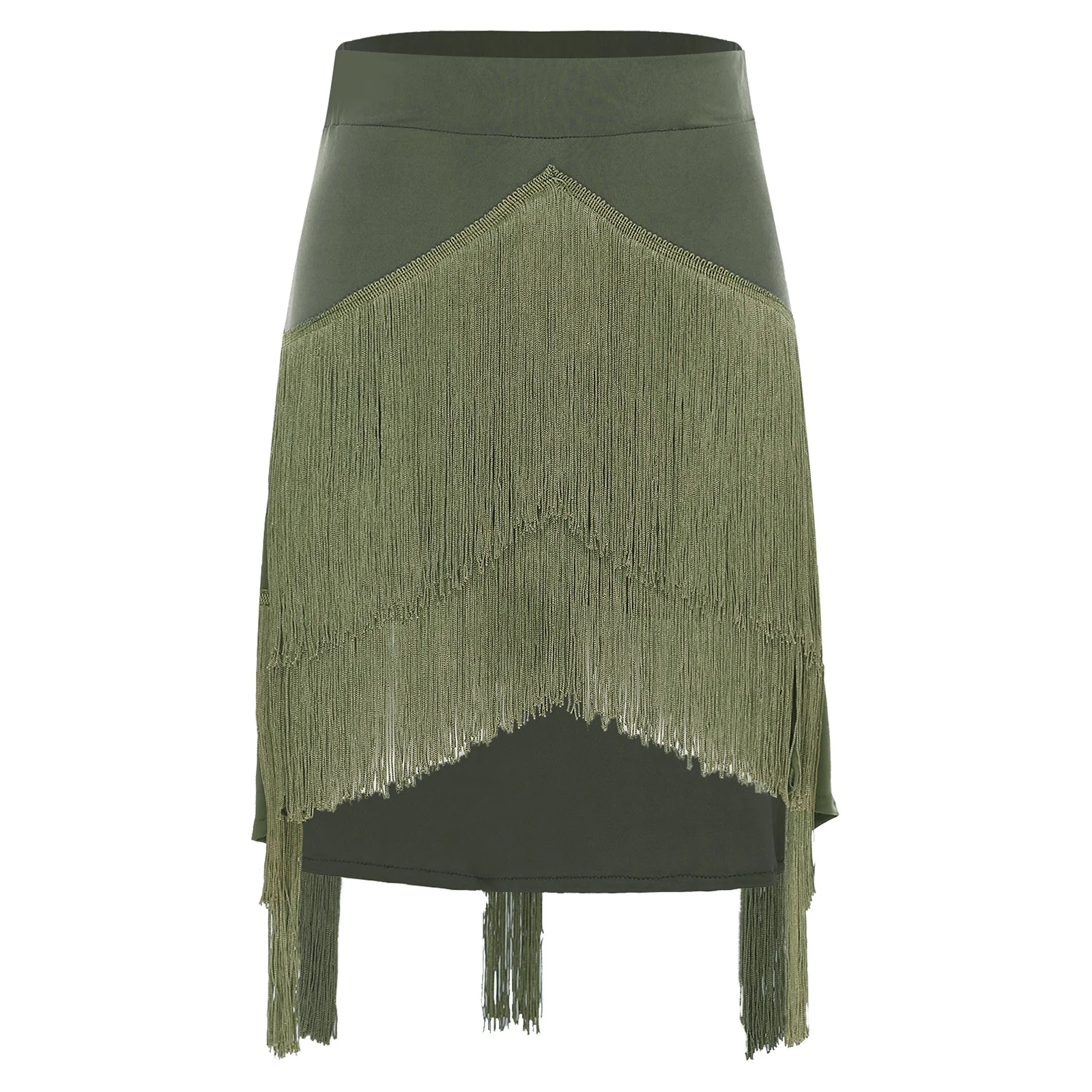 Women Dance Latin Tango Skirts Irregular Hem with Tassel Fringe Skirts with Built-in Shorts for Ballroom Samba Rumba Belly Dance