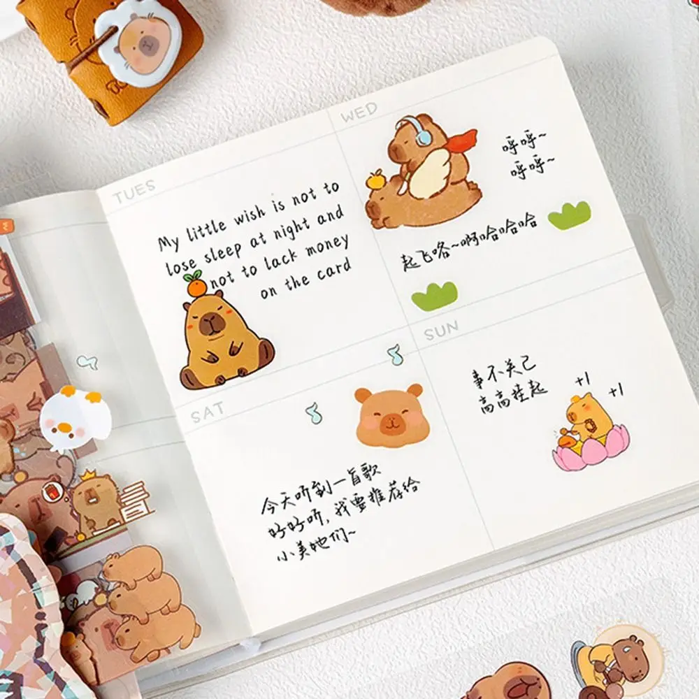 6 Pcs/Bag Cute Capybara Hand Ledger Stickers Cartoon Animal Aesthetic Scrapbooking DIY Material Creative Waterproof