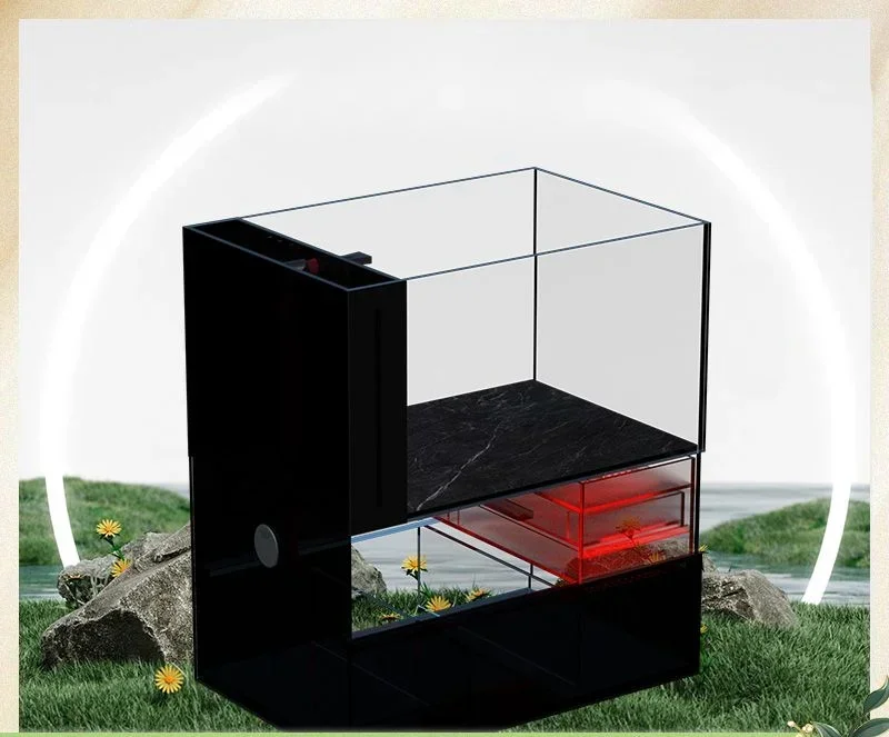 Ultra white glass fish tank Whole side overflow minimalist industrial style Jinjing five line desktop bottom filter fish tank