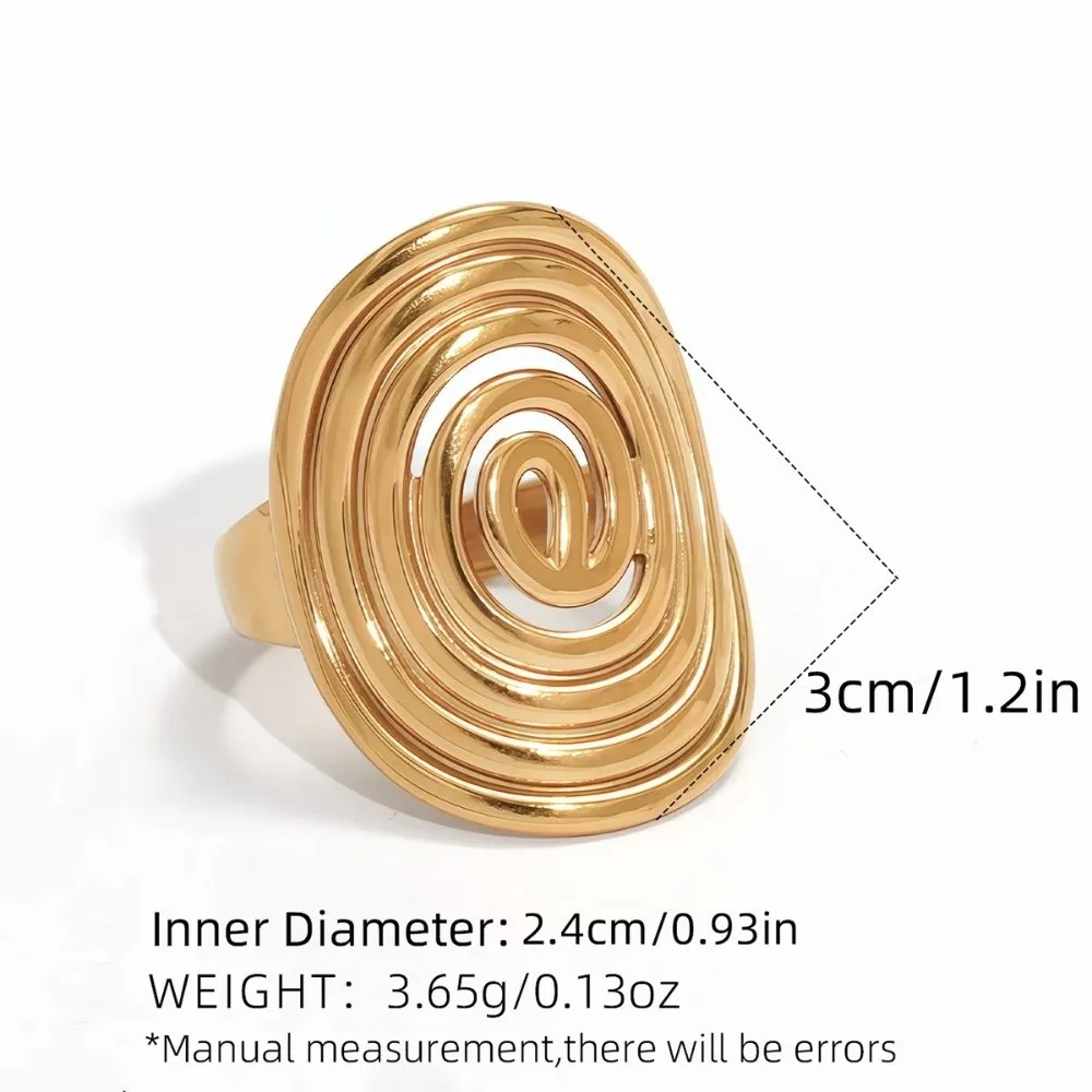 Fashion Stainless Steel 18K Gold Plated Rings Irregular Geometric Closed Ring Spiral Design Metal Texture Wide Rings Daily Wear