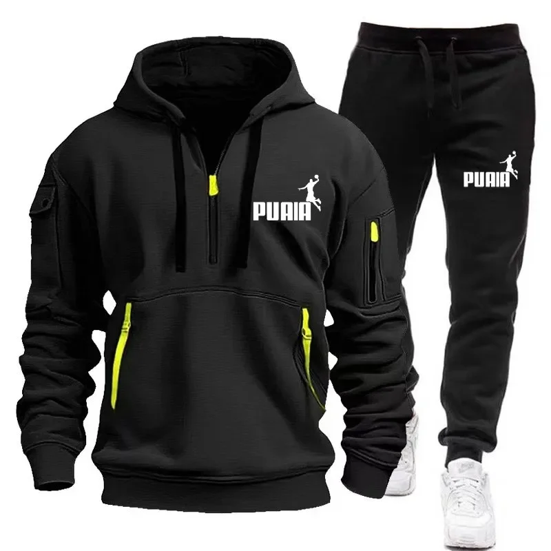 Mens Tracksuit Zipper Hoodies+Sweatpants 2-Piece Set Autumn Winter Male Daily Casual Sports Jackets Jogging Suit Tops Or Pants