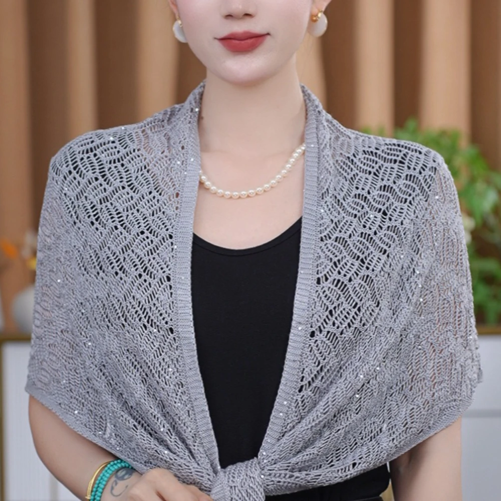 1 piece ice silk chiffon sequined triangular shawl women's summer hollow air-conditioned room versatile