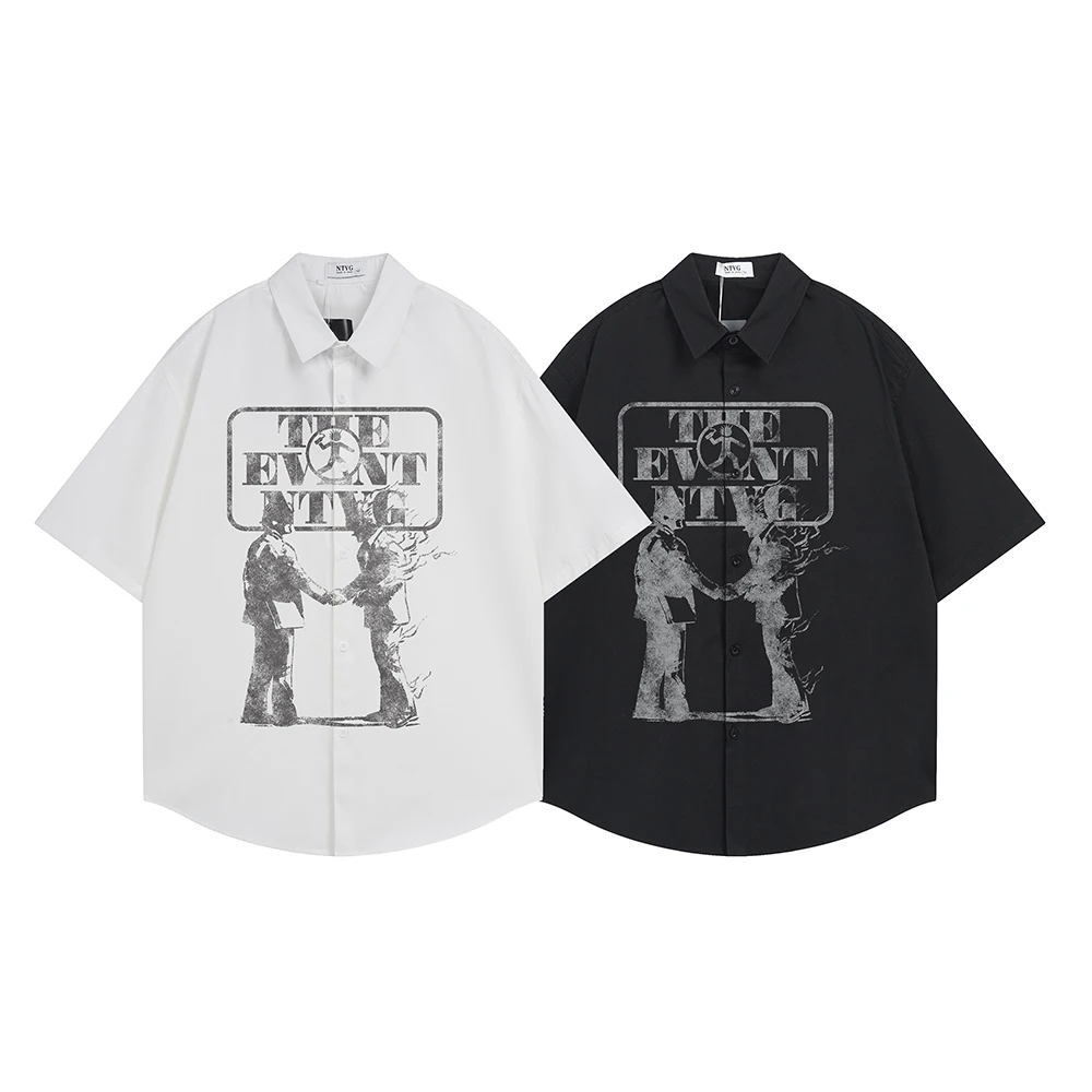 

Hip Hop Vintage Shirts For Man Short Sleeve Printed Shirt Y2k Oversized Fashion Designer Tops Korean Popular Clothes Men Summer