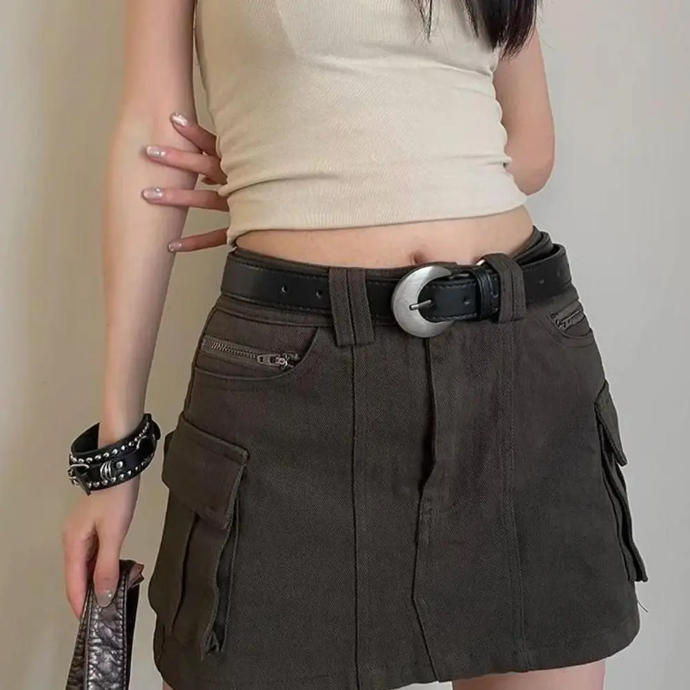 Fashionable Designer Women's Belt Luxury PU Leather Moon Waist Belt Casual Black Dress Jeans Belt Streetwear