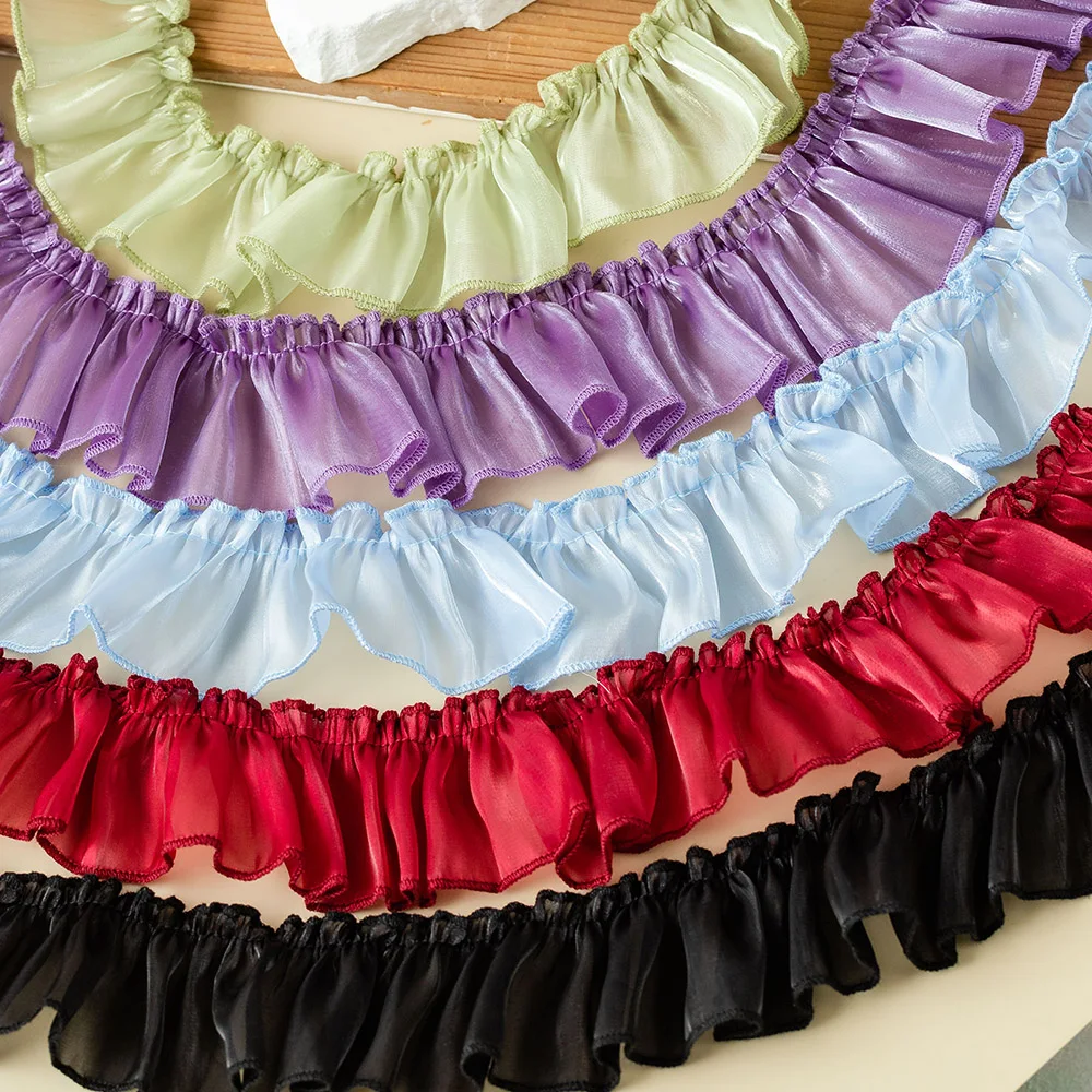 5meters/lot Blue Ruffle Ribbon 5cm Wide Lace Trim For Crafts Party Dress Diy Supplies Needlework Decoration Sewing Accessories