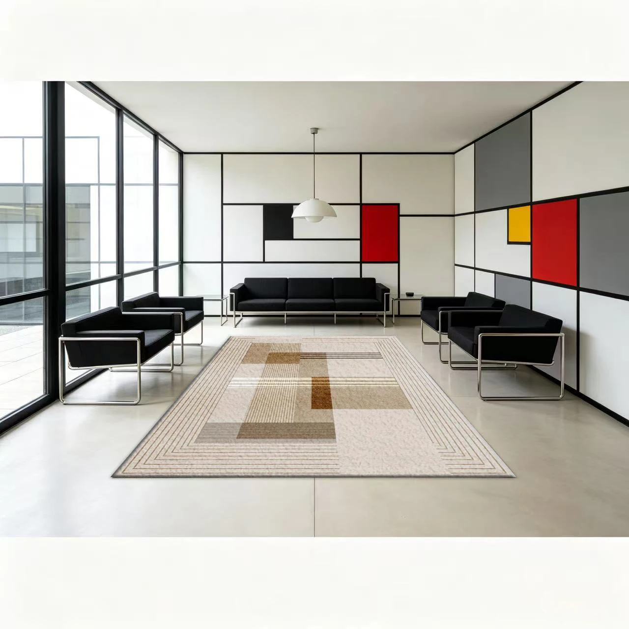 Mid-Century Geometric Framed Carpet Flooring Stylish Home Area Rug Decorative Indoor Floor Mat for Living Space