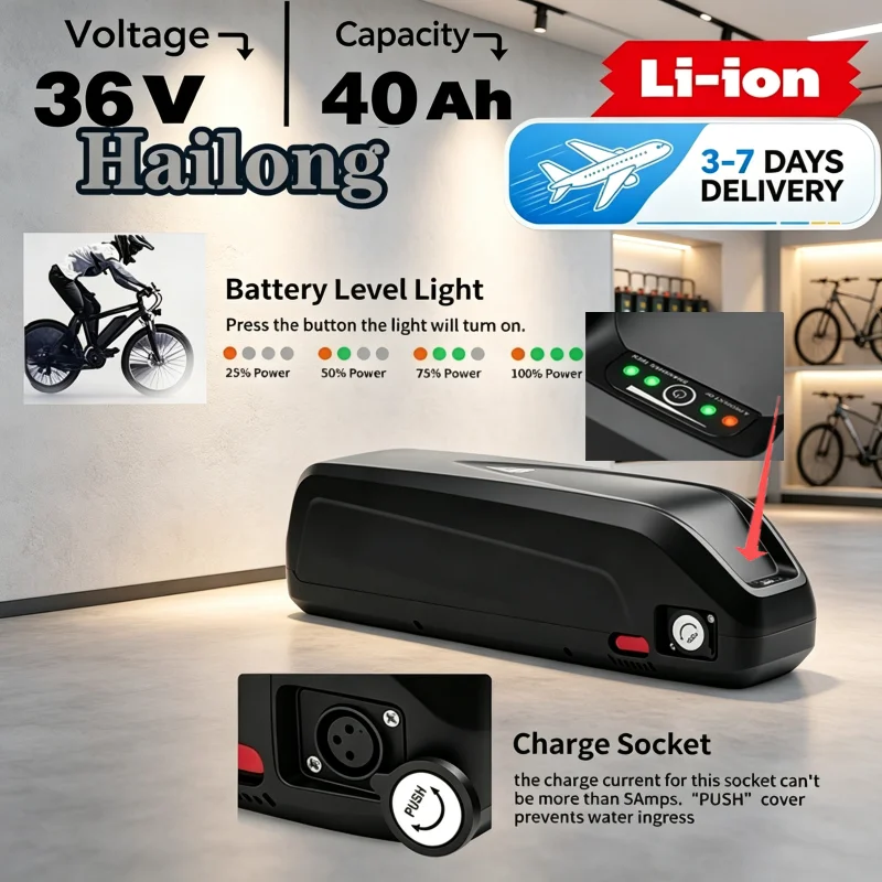 Image of EU-Lager, schneller Versand. 36 V, 40.000 mAh, geeignet für Hailong-Akkupacks, Leistung 250 W bis 1500 W, 4-poliger Lithium-Akku für Elektrofahrräder mit Ladegerät, Lithium-Ionen-Akku als Ersatz für