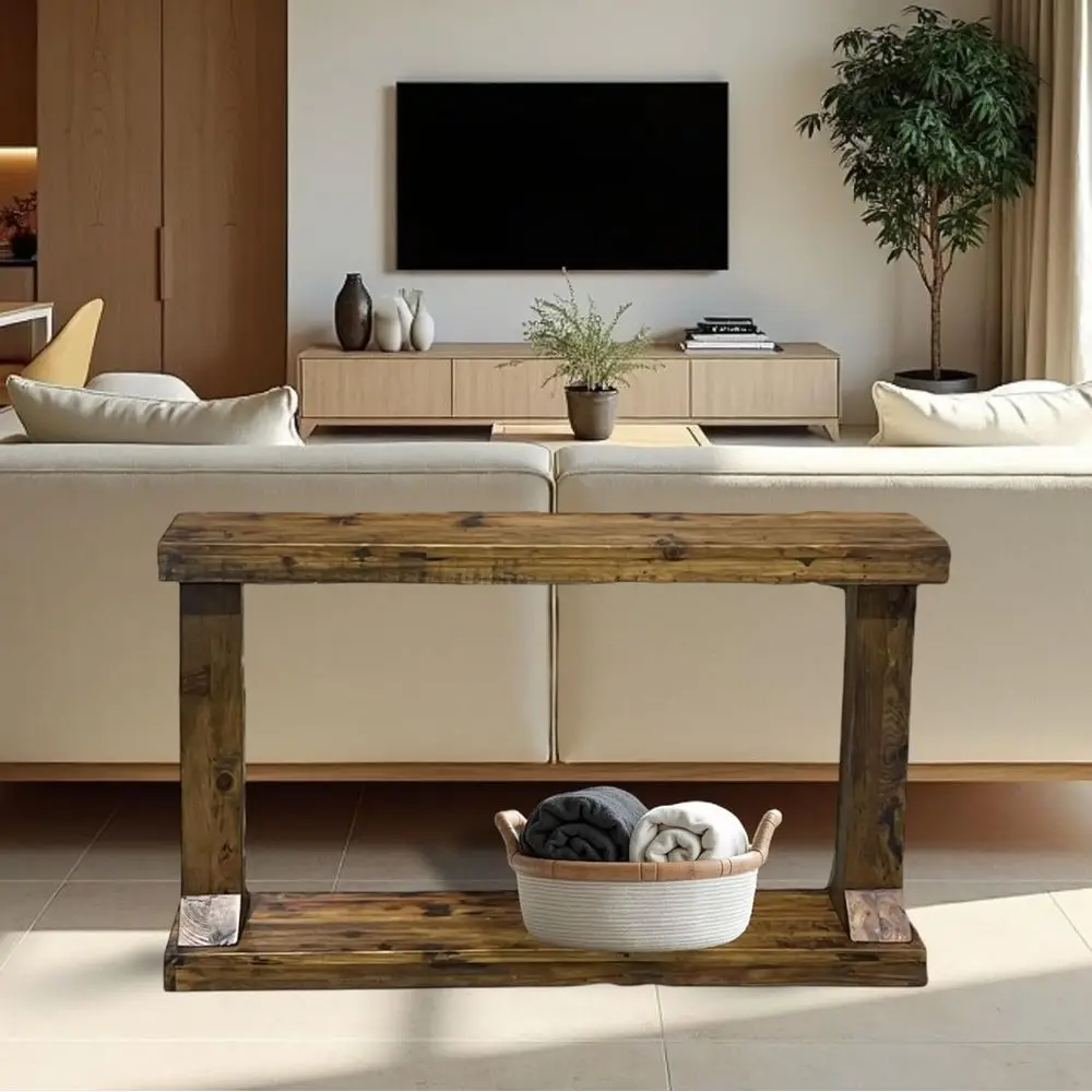 Mesa de centro rústica de madera recuperada para sala de estar o pasillo, madera 100% reciclada, acabado mate (10.5 x 35.5 x 29 H)