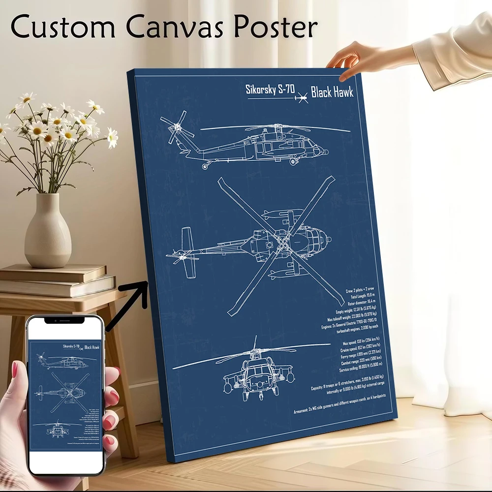 

Black Hawk Blueprint Printed Canvas Poster Custom Pictures Wall Art Canvas Painting for Man's Room Decoration Home Decor Luxury
