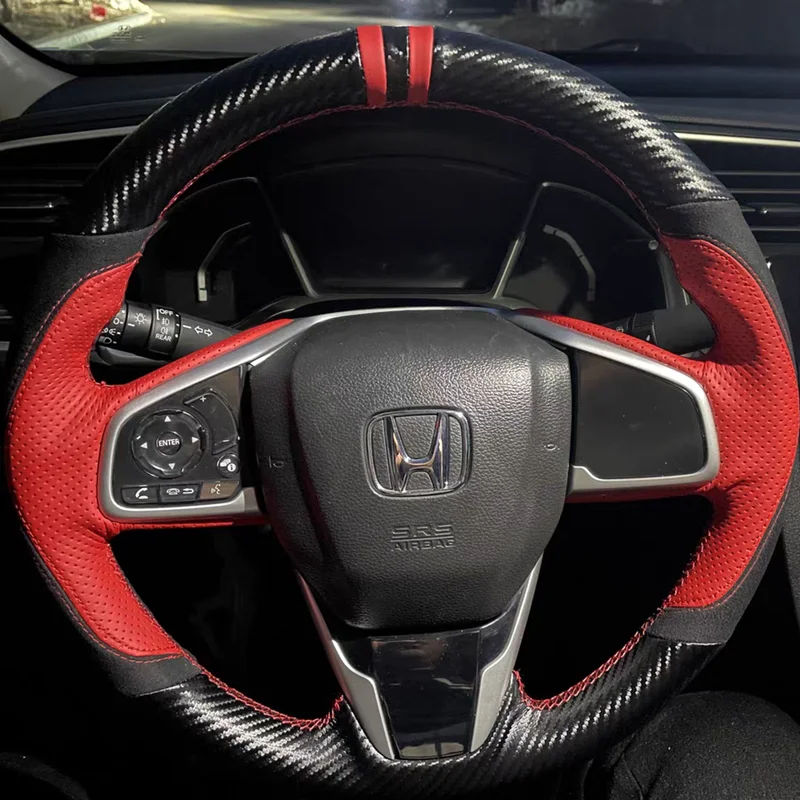 

Custom DIY Car Steering Wheel Cover 100% Fit For Honda Civic 10th Gen 2016 2017 2018 Auto Interior Accessories Steering Wrap