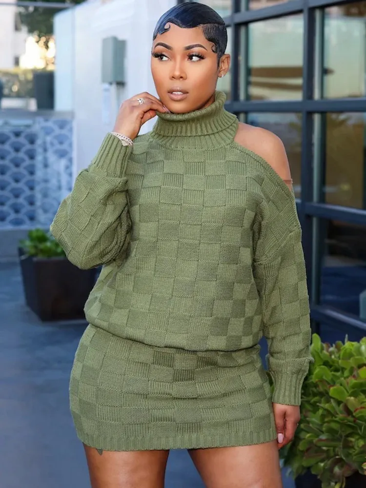 

2 Piece Women Sets 2025 New Arrival Autumn Winter Matching Sets Knitted Sweater Top And Mini Skirt Suits Outfits Clothing